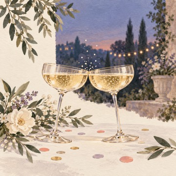 Ilustración de un brindis de celebración al atardecer