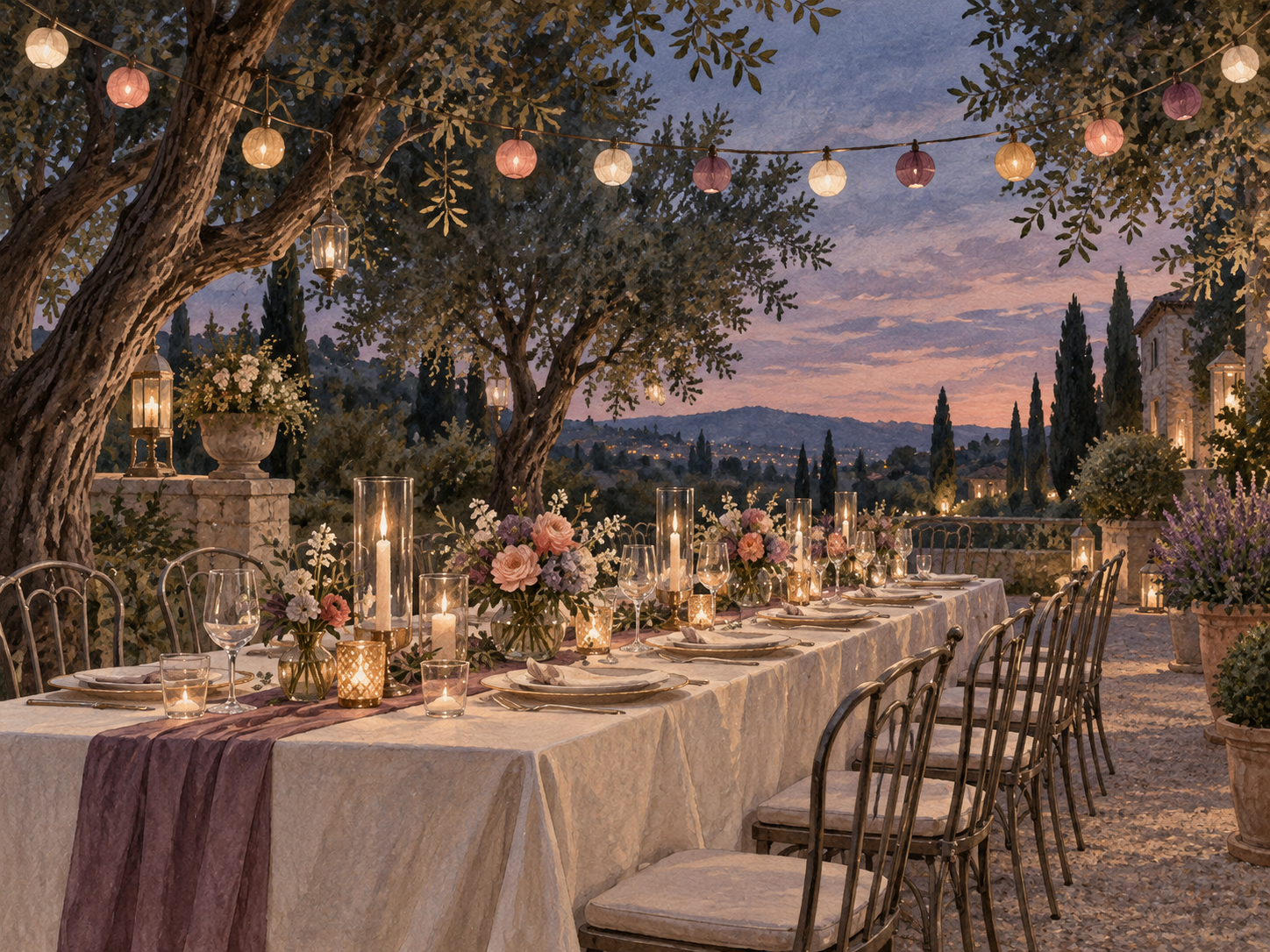 Ilustración de una mesa de celebración al aire libre